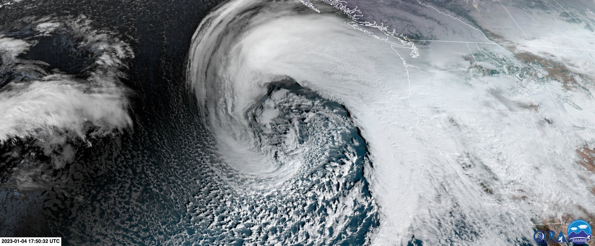Une dépression très creuse au large de l'Amérique du nord. © NOAA